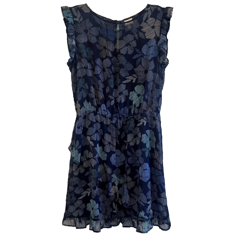 a new day Women's Navy Blue Broken Lines Floral Ruffled Lined Dress Size L